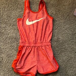 Nike Coral-Red Girls' Athletic Romper with White Swoosh